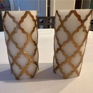 Z Gallerie Mimosa 6" White Gold Moroccan Pillar Candles Set of 2 Unscented